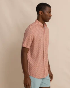 Flash Sale Southern Tide Linen Rayon Vacation Views Short Sleeve Sport Shirt Desert Flower Coral