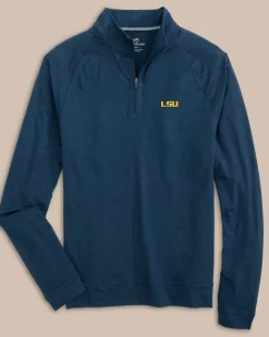 Flash Sale Southern Tide Lsu Tigers Cruiser Heather Quarter Zip Pullover Heather Dress Blue