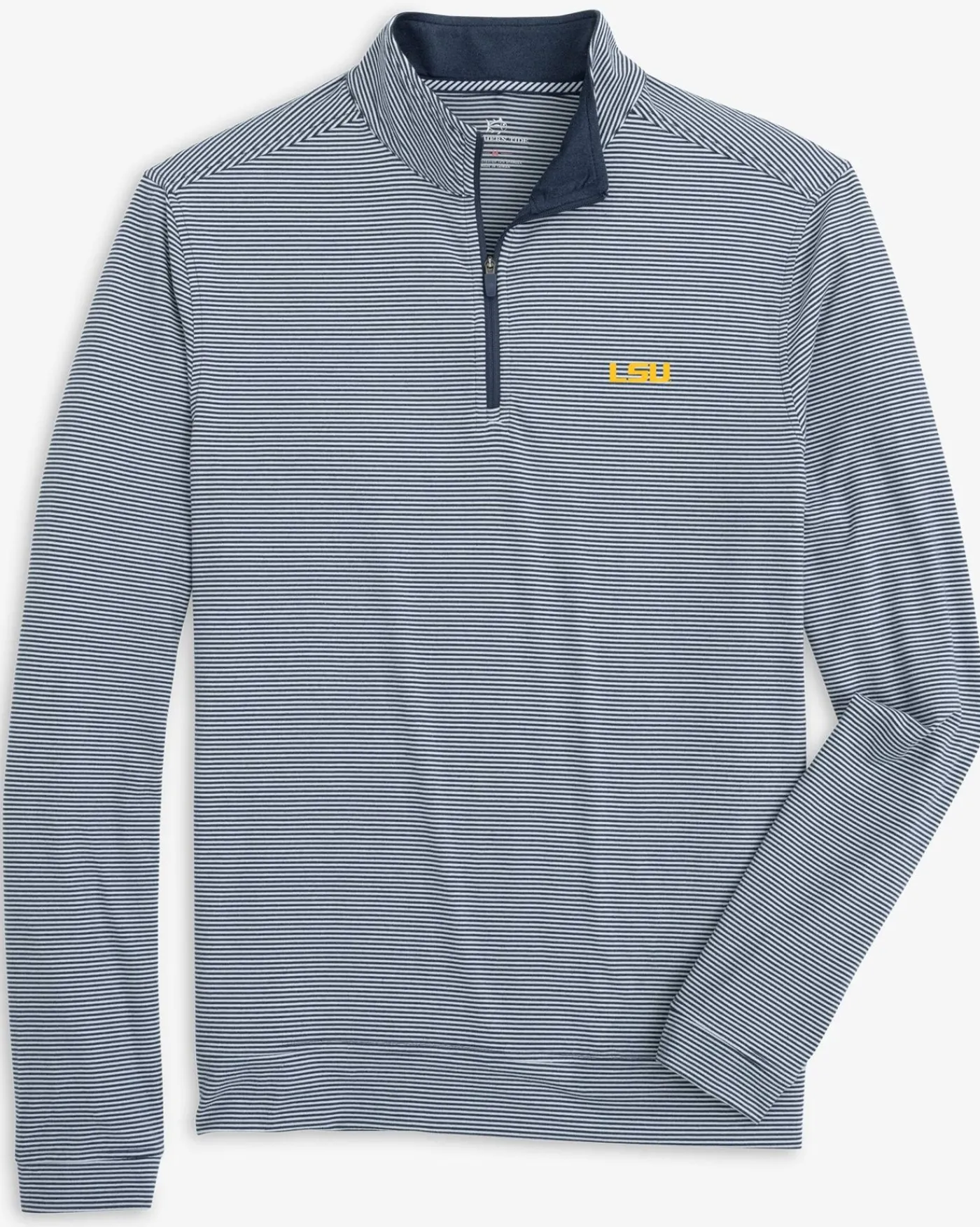 Shop Southern Tide Lsu Tigers Cruiser Micro-Stripe Heather Quarter Zip