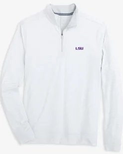 Shop Southern Tide Lsu Tigers Cruiser Micro-Stripe Heather Quarter Zip
