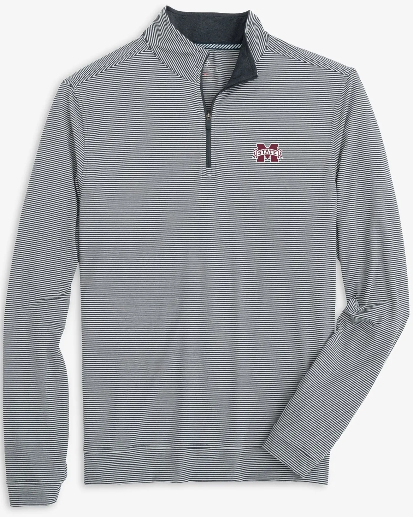 Clearance Southern Tide Mississippi State Bulldogs Cruiser Micro-Stripe Heather Quarter Zip Heather Black