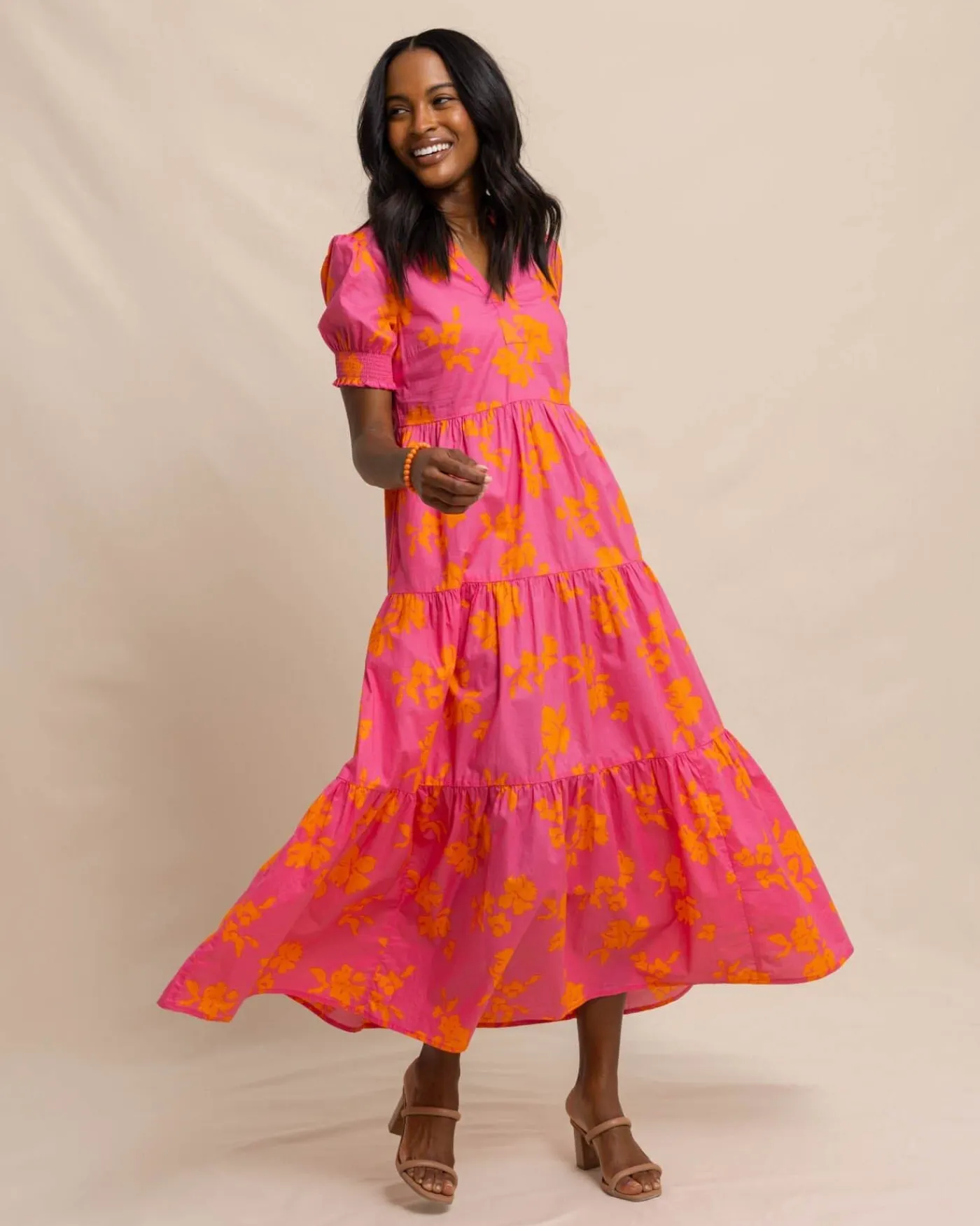 Sale Southern Tide Nadine Tiered Cotton Lawn Maxi Dress Camelia Rose Pink