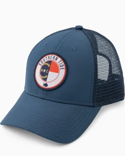 Online Southern Tide North Carolina Patch Performance Trucker Hat Seven Seas Blue