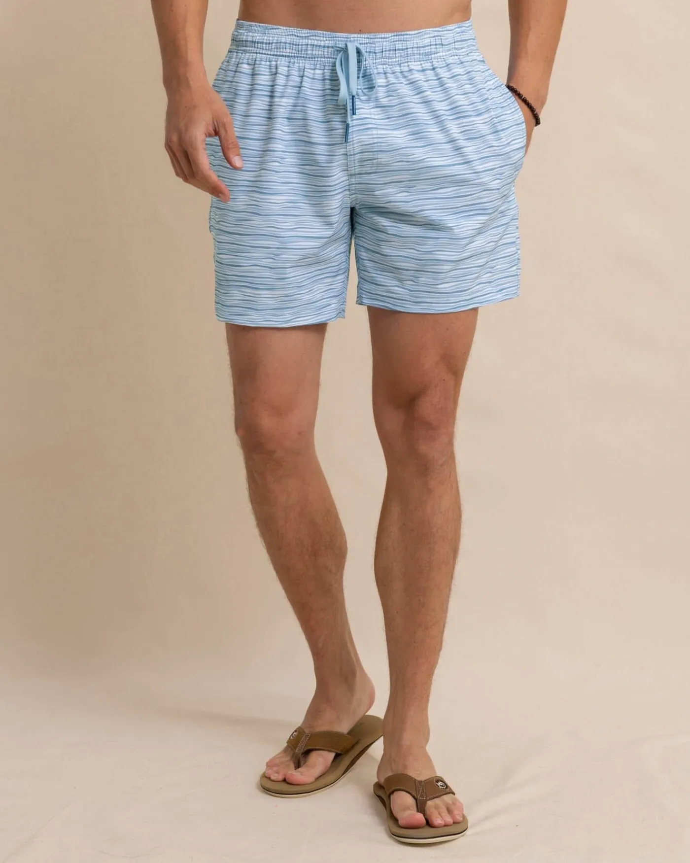 Best Sale Southern Tide Ocean Water Stripe Swim Trunk Subdued Blue