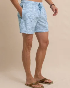 Best Sale Southern Tide Ocean Water Stripe Swim Trunk Subdued Blue