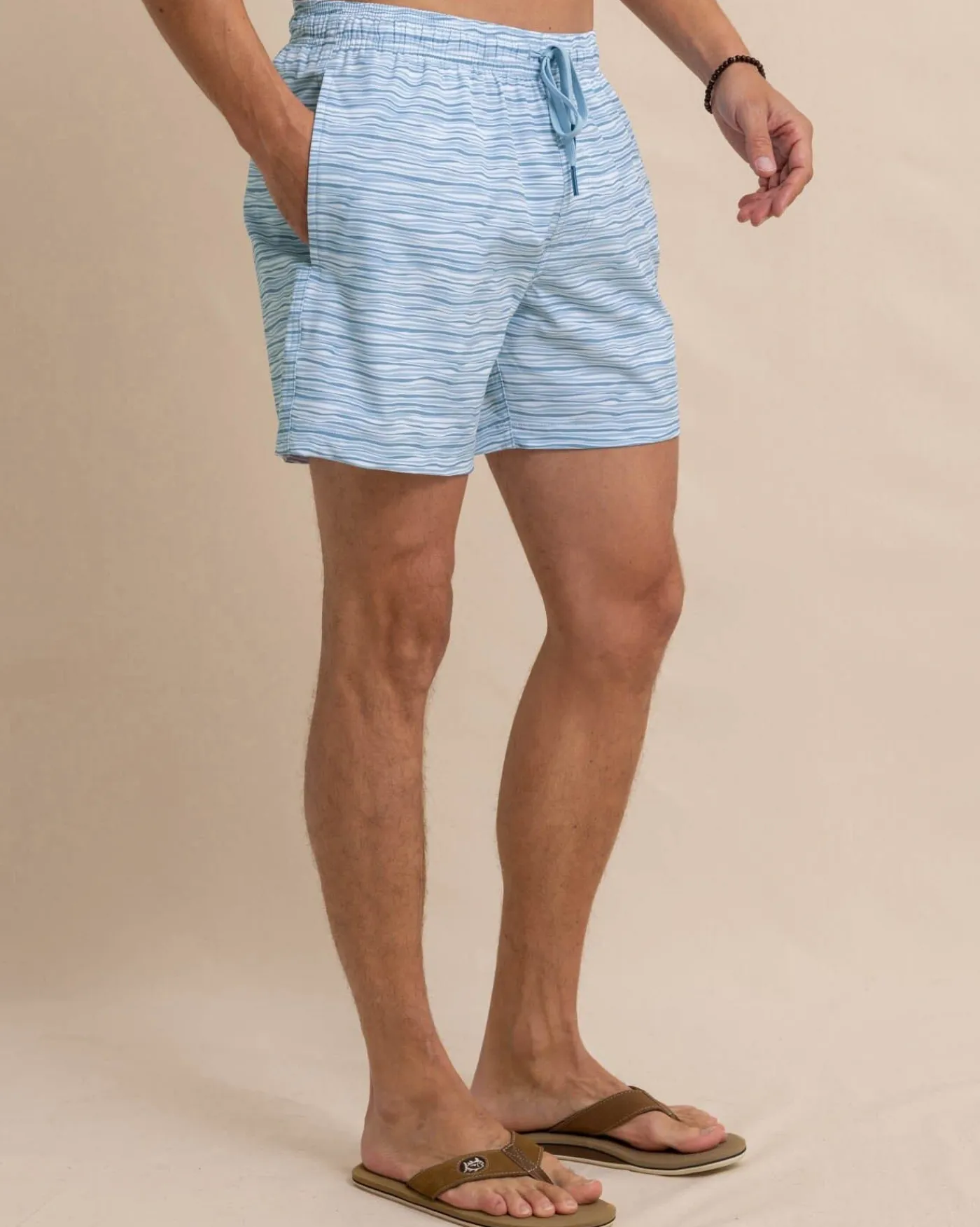 Best Sale Southern Tide Ocean Water Stripe Swim Trunk Subdued Blue