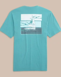 New Southern Tide Set Sail Tri Short Sleeve T-Shirt Ocean Aqua