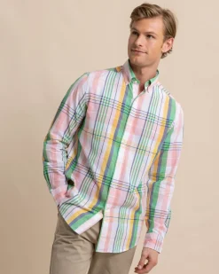 Flash Sale Southern Tide Springers Point Madras Plaid Long Sleeve Sport Shirt Classic White
