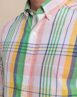 Flash Sale Southern Tide Springers Point Madras Plaid Long Sleeve Sport Shirt Classic White
