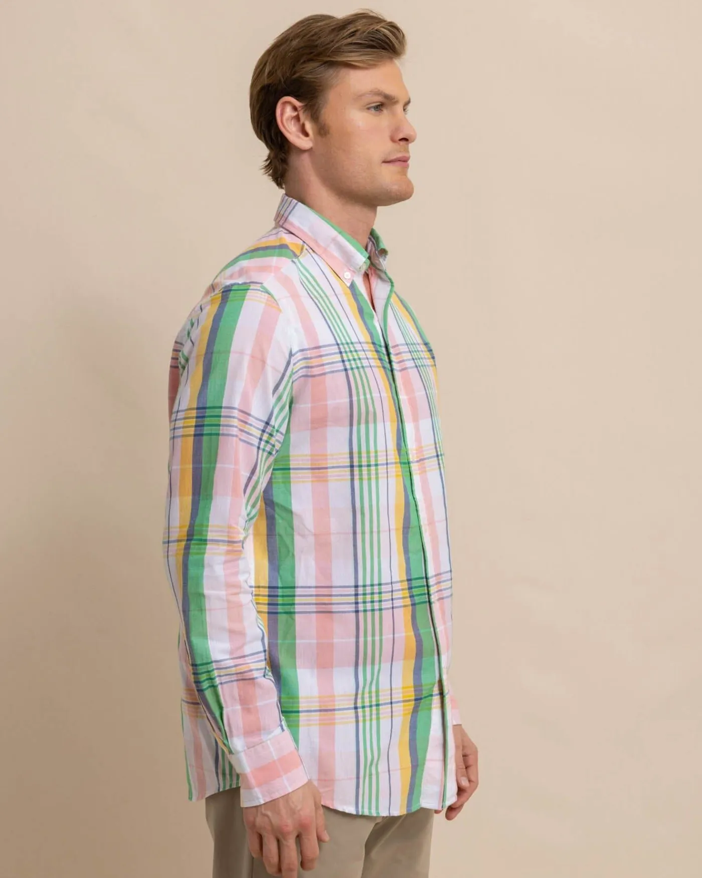 Flash Sale Southern Tide Springers Point Madras Plaid Long Sleeve Sport Shirt Classic White
