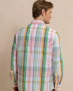 Flash Sale Southern Tide Springers Point Madras Plaid Long Sleeve Sport Shirt Classic White