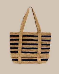 Hot Southern Tide Striped Straw Hat Carrier Beach Tote Navy