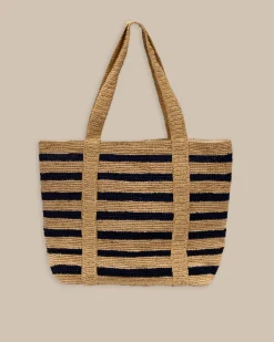 Hot Southern Tide Striped Straw Hat Carrier Beach Tote Navy