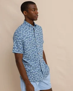 Best Southern Tide Summer Rays Short Sleeve Sport Shirt Coronet Blue
