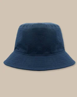 Best Sale Southern Tide Sun Washed Seersucker Bucket Hat Navy