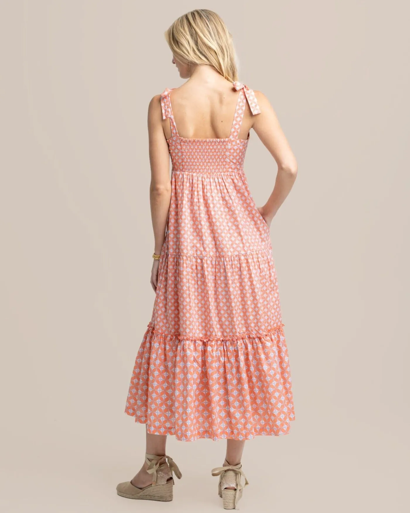 New Southern Tide Sylvi Sun Daze Geo Print Maxi Dress Conch Shell