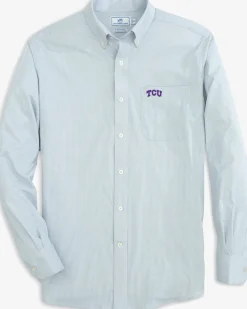 Cheap Southern Tide Tcu Horned Frogs Gingham Button Down Shirt Slate Grey