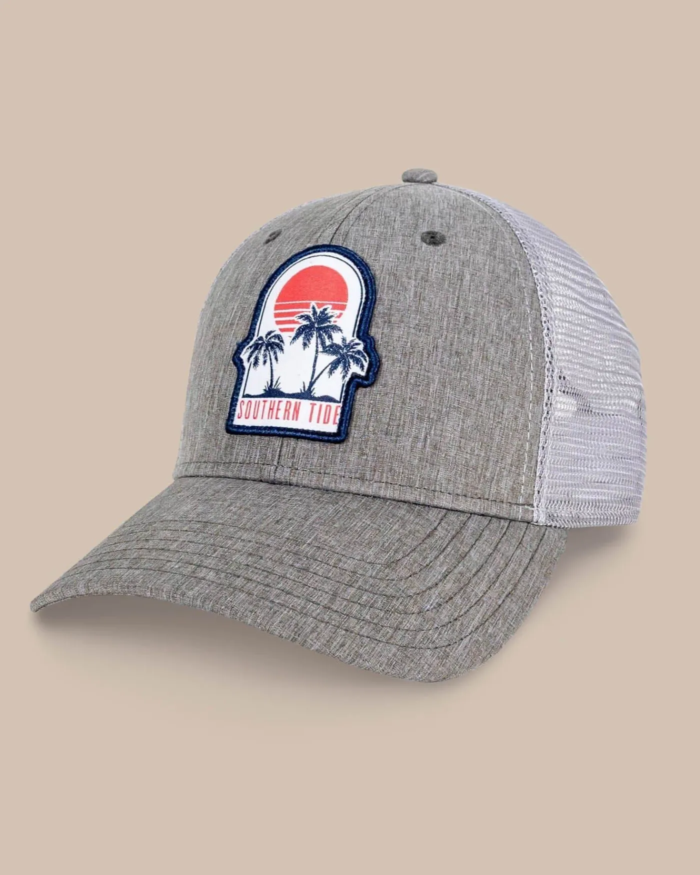 Best Southern Tide Three Palms Performance Trucker Hat Heather Khaki