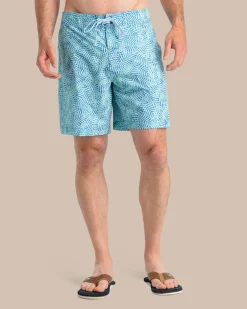 Store Southern Tide Vibin' Palm Printed Swim Short Atlantic Blue