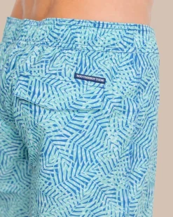 Store Southern Tide Vibin' Palm Printed Swim Short Atlantic Blue