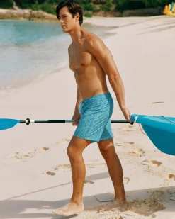 Store Southern Tide Vibin' Palm Printed Swim Short Atlantic Blue