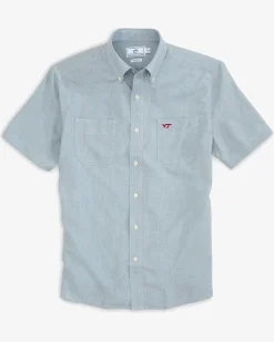 Clearance Southern Tide Virginia Tech Hokies Short Sleeve Button Down Dock Shirt Seagull Grey