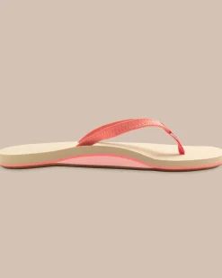 Outlet Southern Tide Womens Coral Leather Weekend Flipjacks Conch Shell