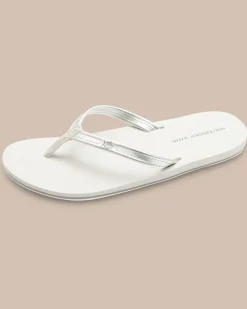 Fashion Southern Tide Women'S Weekend Leather Flipjacks Metallic Silver
