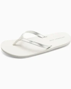 Fashion Southern Tide Women'S Weekend Leather Flipjacks Metallic Silver